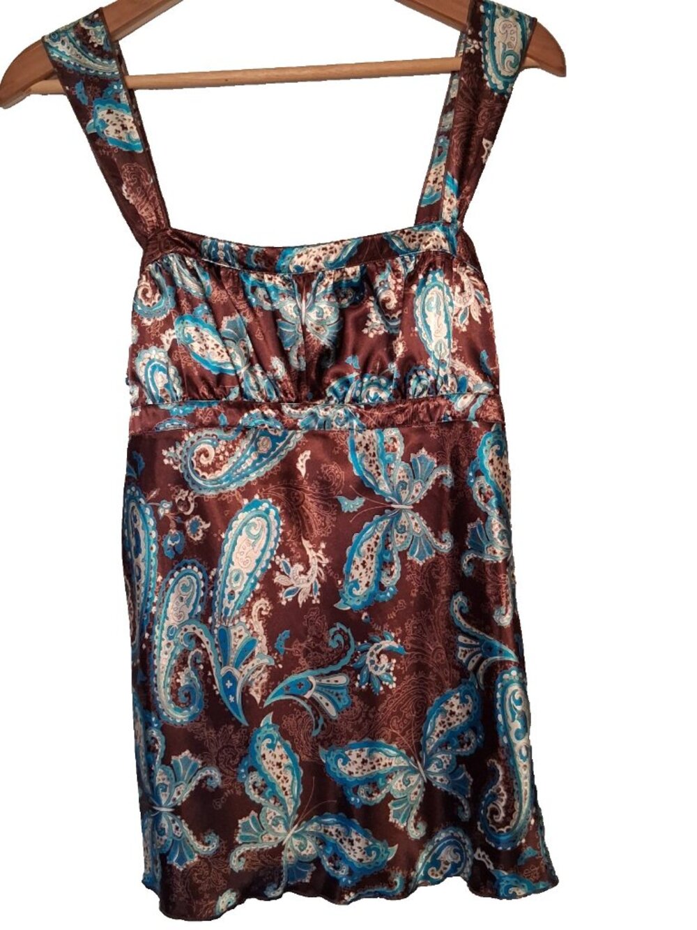 Vintage Self Esteem Y2K Babydoll Tank Top L Brown Blue Butterfly Satin Whimsical